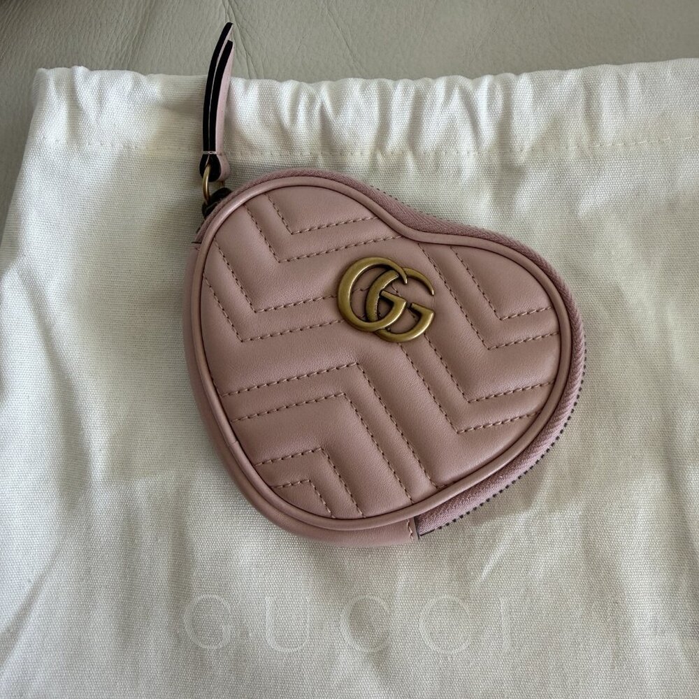 NEW GUCCI GG Marmont Heart-shaped Coin Purse Wallet Pink - Picture 10 of 10